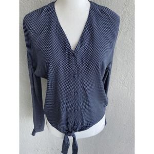 VELVET HEART Size XS Navy & White Polka Dot Print Long Slv Top Blouse Shirt
